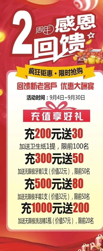2周年店庆感恩回馈展架图片cdr矢量模版下载