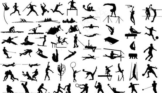 黑白各种体育运动动作图片
