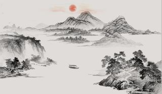 中式水墨山水国画电视背景墙图片