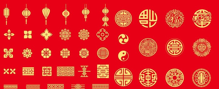 中国风灯笼圆形花纹窗花回形花边图片