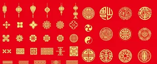 中国风灯笼圆形花纹窗花回形花边图片