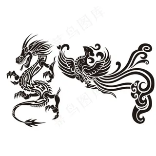 龙纹凤凰纹龙凤花纹矢量剪影图片