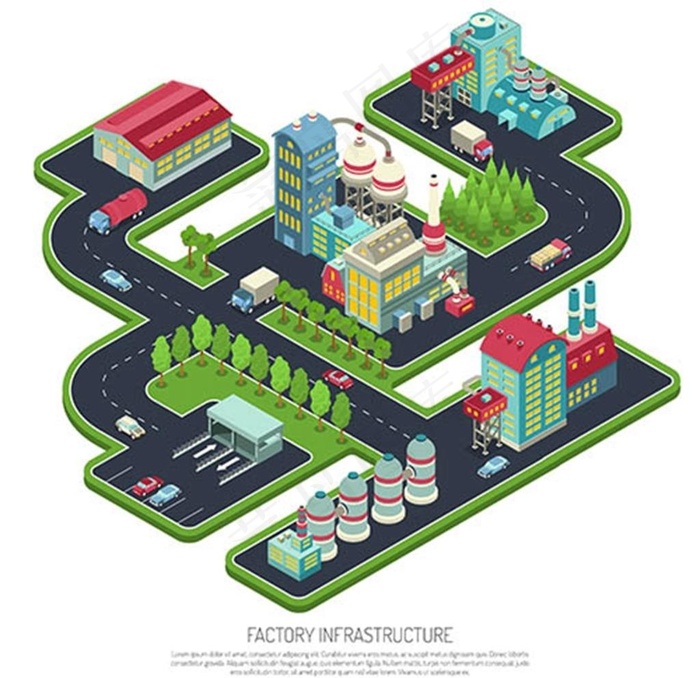 三维效果工厂矢量图片
