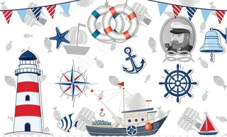 手绘复古航海电视背景墙图片