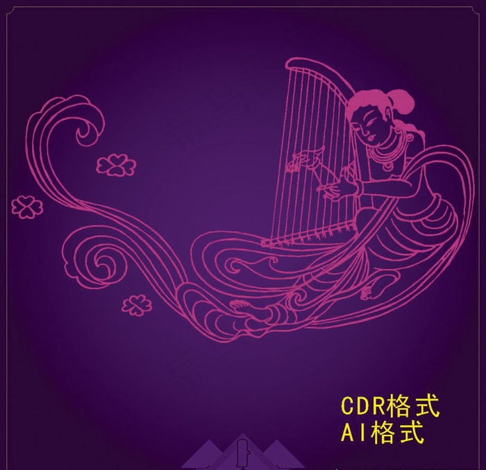 敦煌壁画 飞天矢量图片cdr矢量模版下载