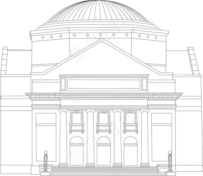 清华大学建筑线稿图片cdr矢量模版下载