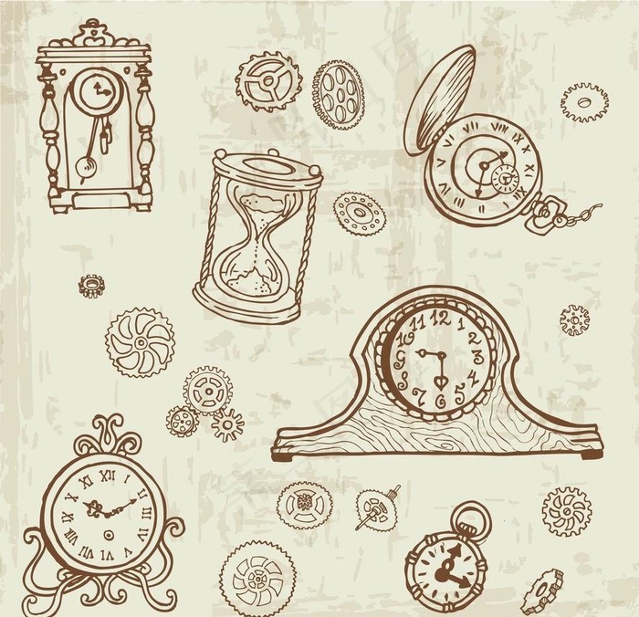 素描古代钟表图片eps,ai矢量模版下载