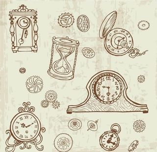 素描古代钟表图片