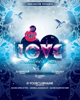 欧式花纹心形纹理情人节酒吧海报图片