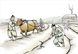 水墨耕地犁地图片