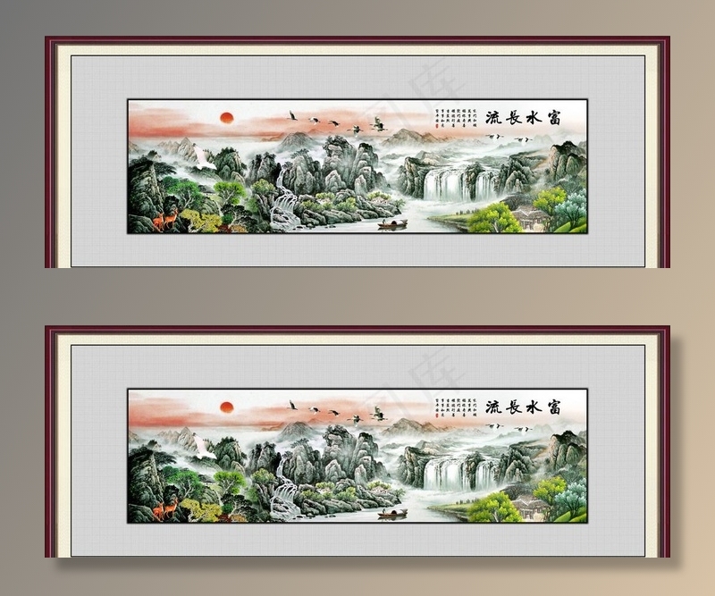 国画山水图片psd模版下载