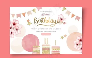 粉色可爱手绘生日海报矢量图片