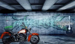 摩托立体水泥墙背景墙图片