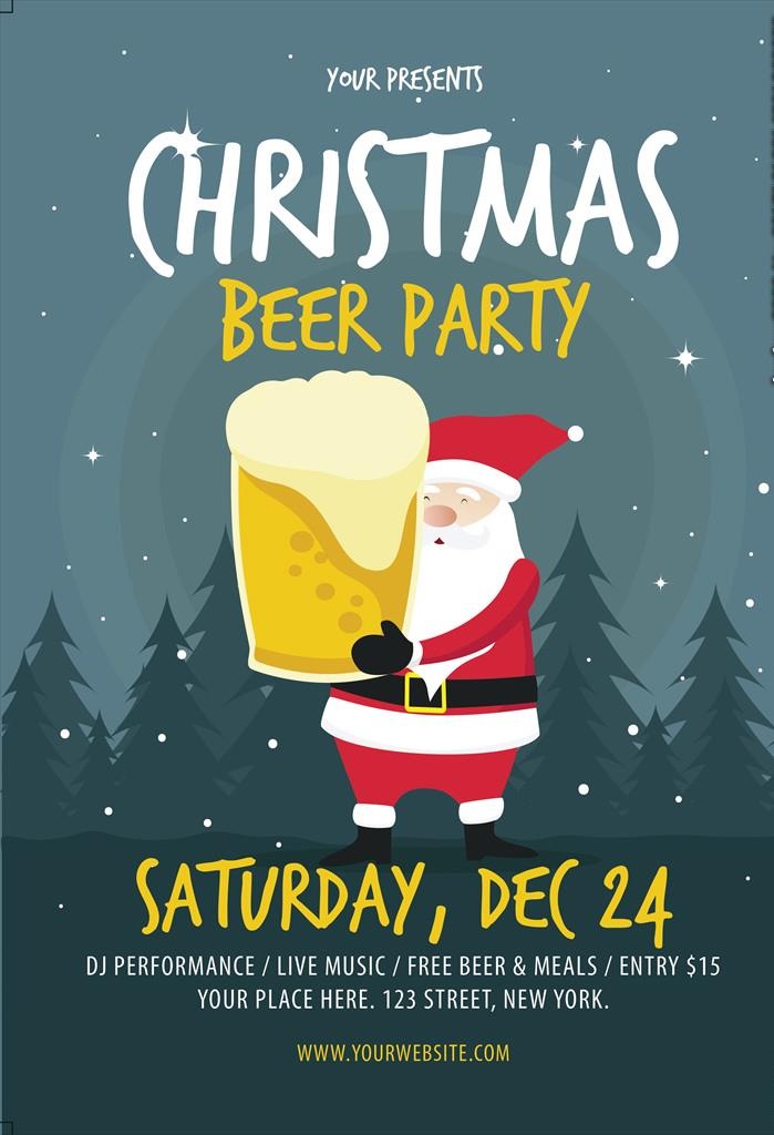 手绘卡通圣诞老人啤酒庆祝海报图片