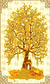 金色玄关大气发财树图片