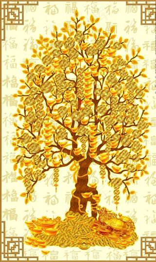 金色玄关大气发财树图片