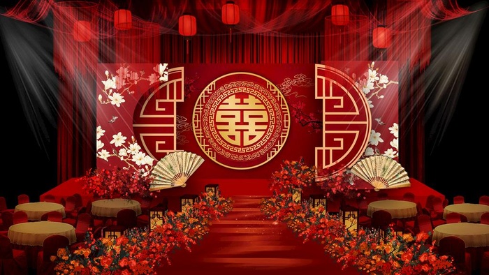 中式婚礼舞台背景图片