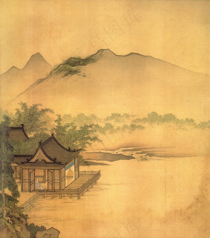 明朝汪中 古画庭院山水图图片(3440x3780)
