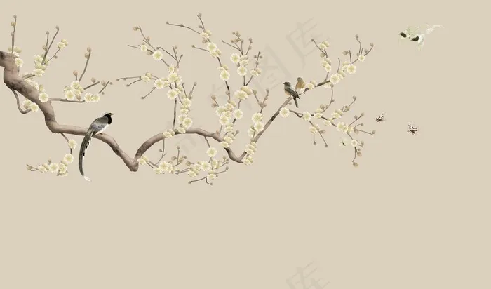 花鸟背景墙 中式背景墙 装饰画图片