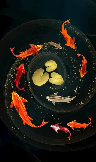 九鱼图年年有鱼晶瓷画玄关图片