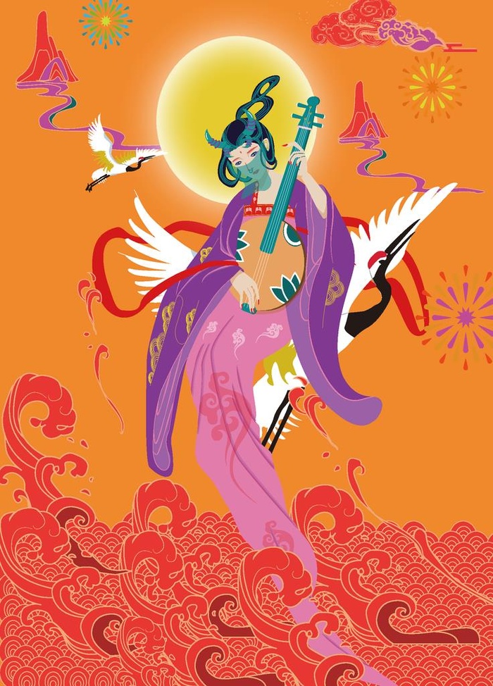 嫦娥美女千鹤图图片