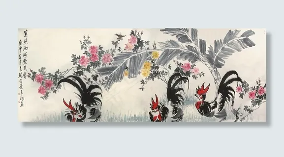 雄鸡海棠图图片