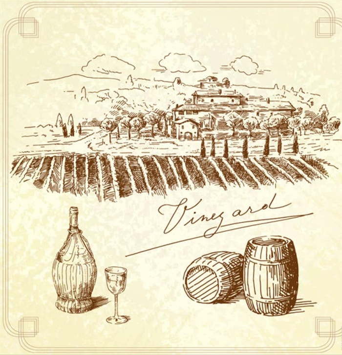 手绘红酒瓶标矢量素材图片