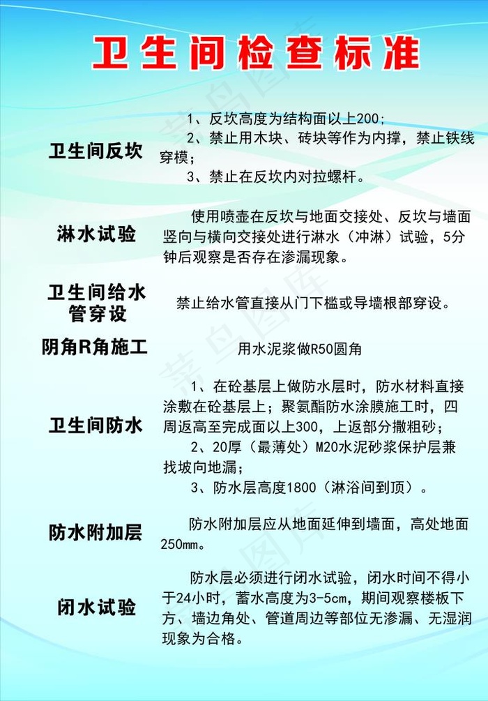 建筑工艺标准指引 卫生间检查标图片cdr矢量模版下载