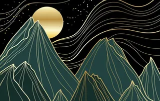 夜空里的山峰月亮星空图片