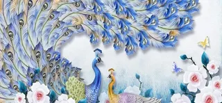 国画孔雀家和富贵装饰画图片