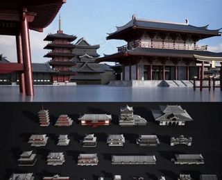 C4D模型唐代古建筑物图片