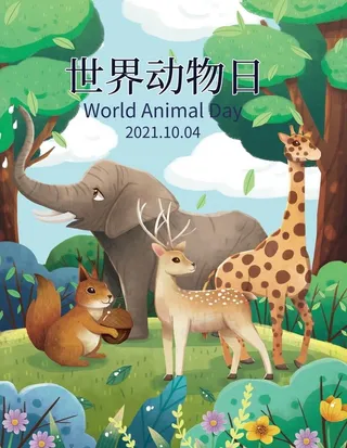 世界动物日插画图片