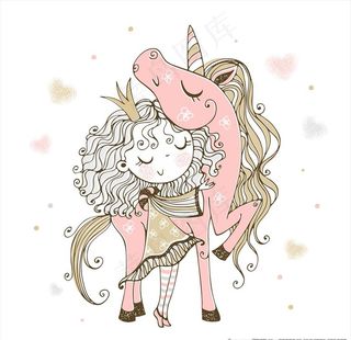 创意可爱儿童画独角兽矢量插画图片