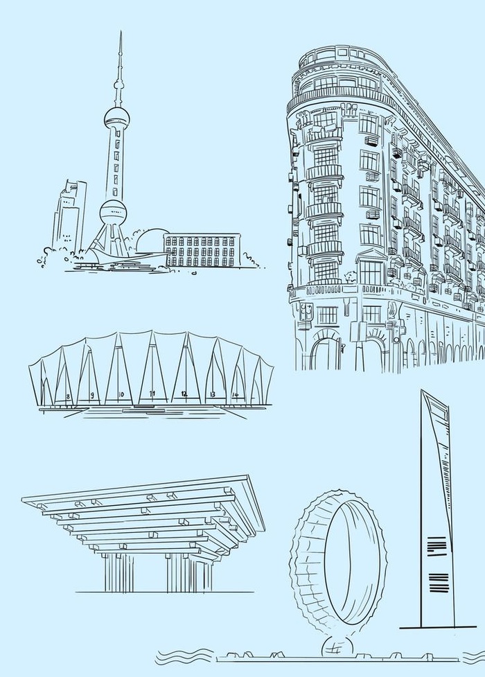 上海建筑线稿图片(3072x4107)psd模版下载