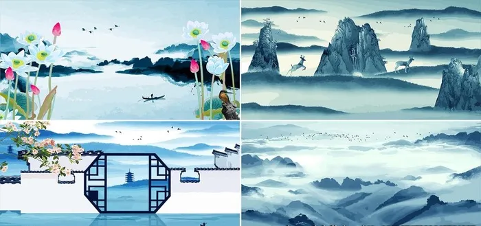 山水背景图片ai矢量模版下载