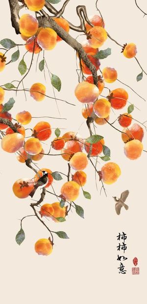 国画山水鸟语花香背景图片