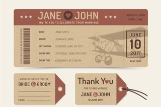 矢量复古婚礼飞机票图片