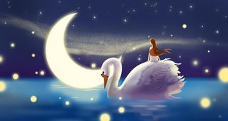 月亮天鹅人物插画卡通海报素材图片
