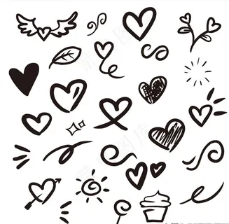 黑白线条爱心图片