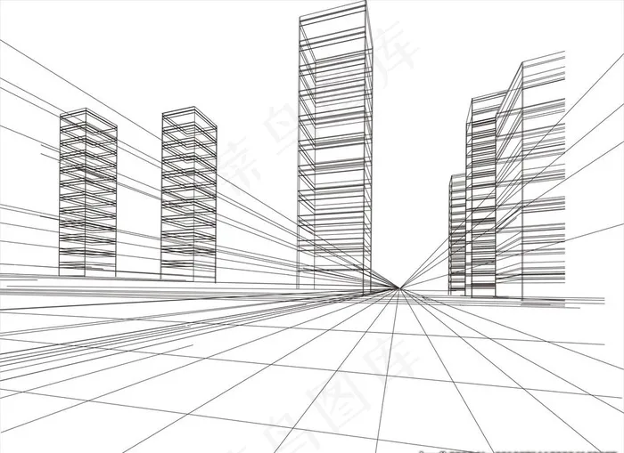 城市楼房线稿图片cdr矢量模版下载