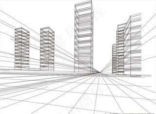 城市楼房线稿图片