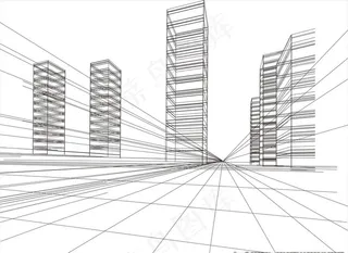 城市楼房线稿图片