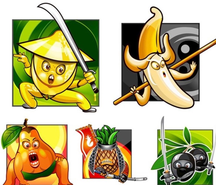 卡通水果武士矢量素材图片