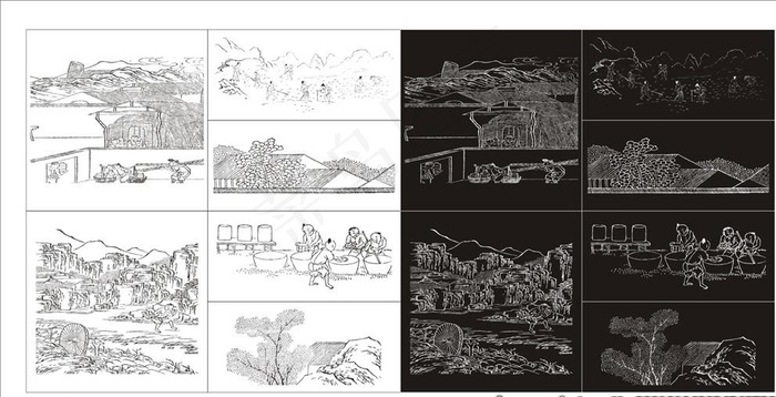 农耕线稿 石磨图片cdr矢量模版下载