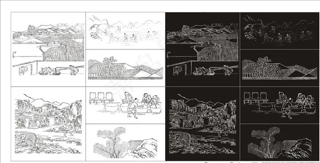 农耕线稿 石磨图片