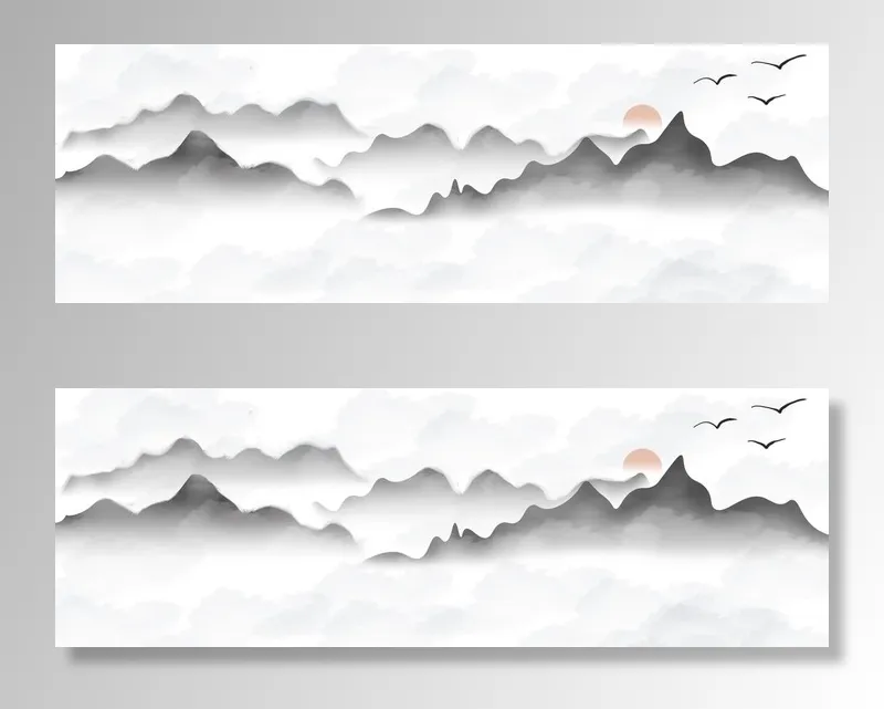 水墨山水图片(4000x1459)psd模版下载