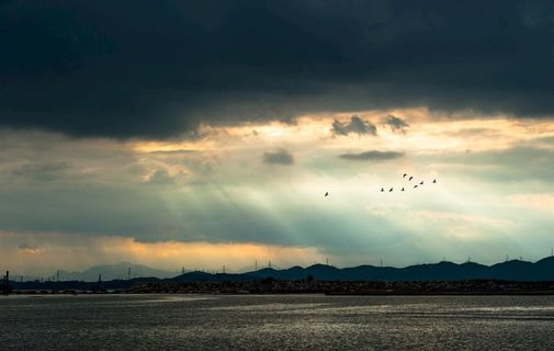 海边的丁达尔图片