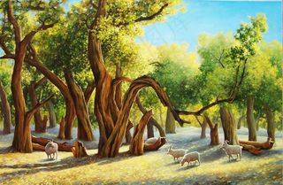 油画水墨画丛林树林大树装饰画图片