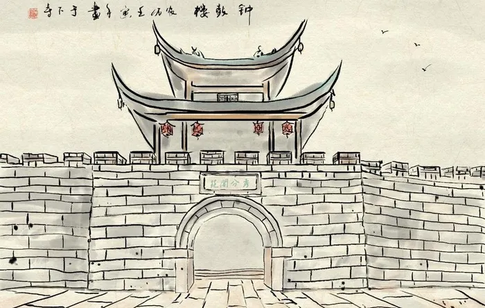 板绘钟鼓楼图片