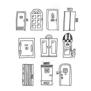 手绘门设计矢量素材图片